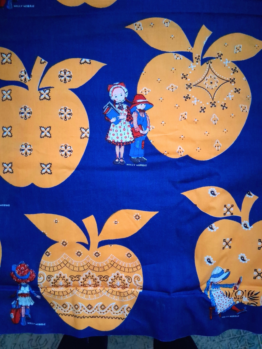 Vintage Holly Hobby Cotton Bandana Fabric Blue Yellow